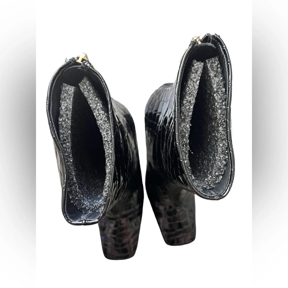 Good American Black Croc Embossed‎ Square Toe Mid-Calf Boots Size 6